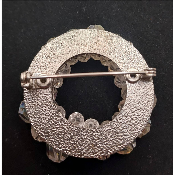 Vintage Aurora Borealis Brooch Circle Crystal Costume Jewelry - Picture 4 of 10